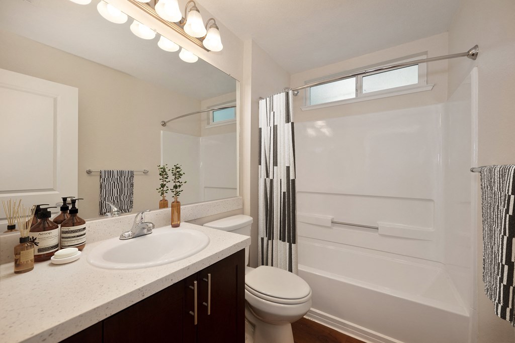 a bathroom with a sink and a toilet and a shower at Folsom Ranch, Folsom, 95630