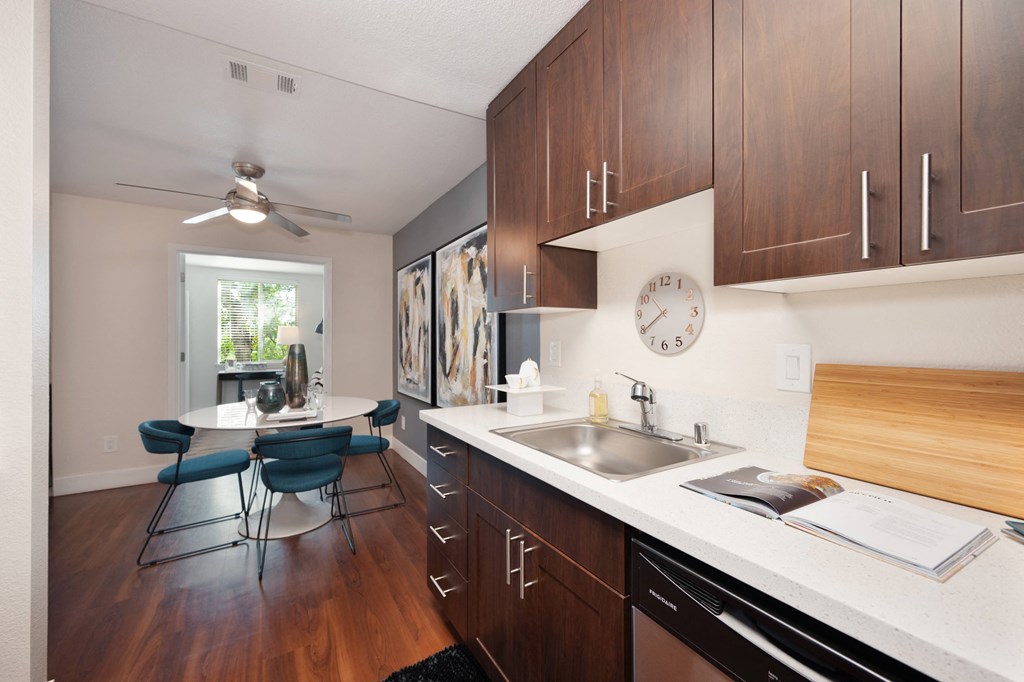 Kitchen and dining room at Folsom Ranch Apartments, California