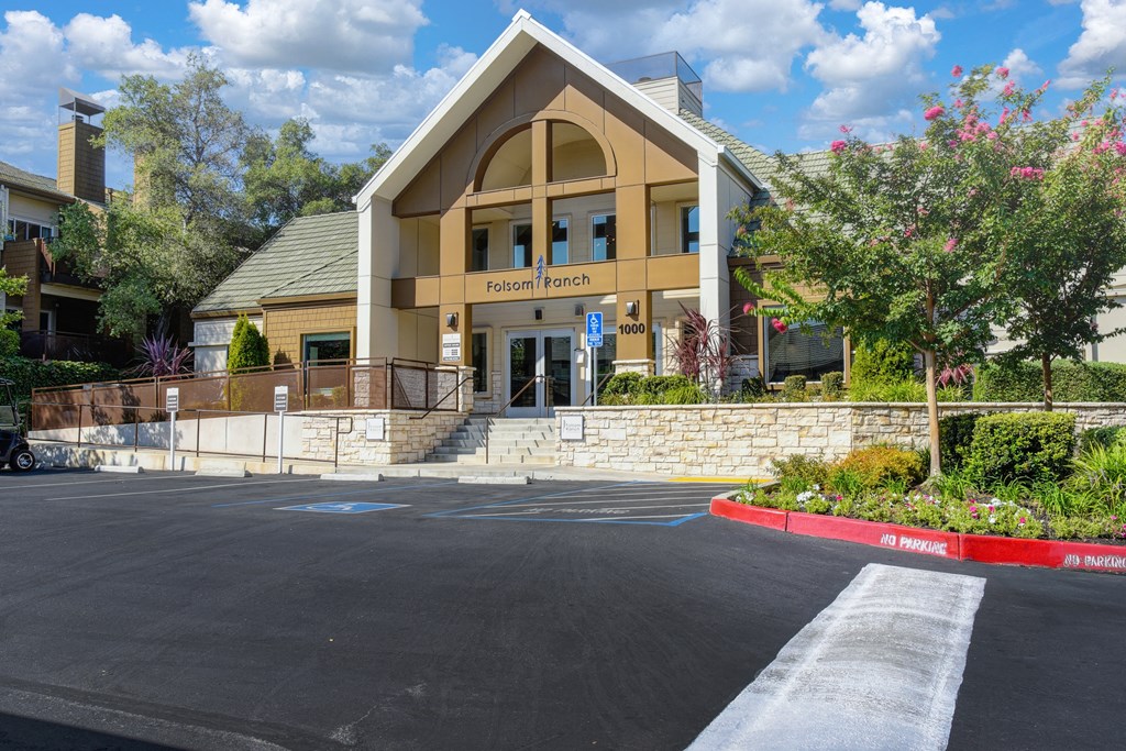 Folsom Ranch Leasing office building.  View is from the parking lot as if you were going to walk into the building.  There are stairs and a ramp to access at Folsom Ranch, California, 95630