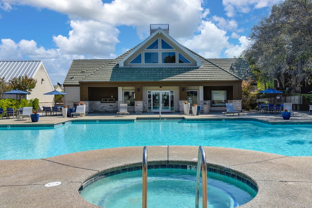 Spa and pool area near/outside of the community clubhouse. Spa and pool area near/outside of the community clubhouse.at Folsom Ranch, Folsom, CA
