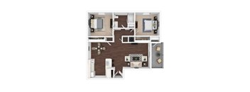 Furnished 3d Floor plan of a 2 bedroom 1 bathroom apartment home at Hastings Park Apartments in Antelope, CA