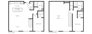 A black and white image of two floor plans of a house.