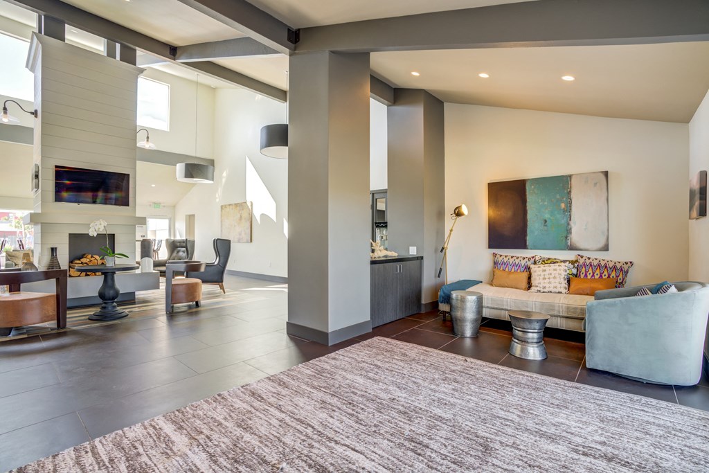 Community clubhouse with quiet lounge area at Addison Ranch Apartments, Petaluma