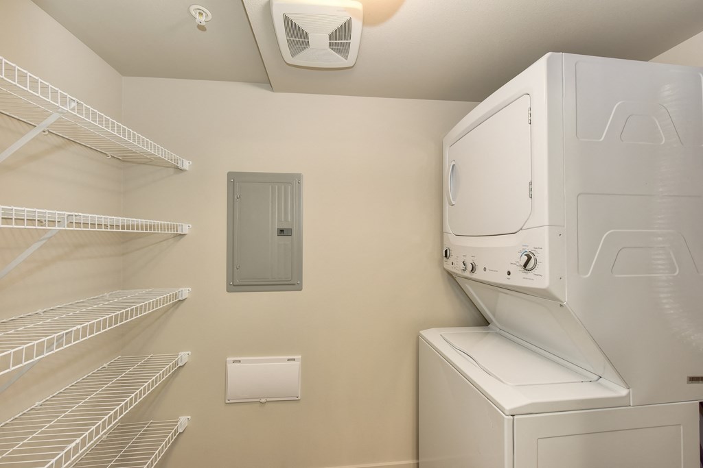 Laundry and Closet with Washer/Dryer, Shelves,