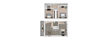 a floor plan of a two bedroom and 1.5 bathroom apartment  at Olympus Park Apartments, California, 95661