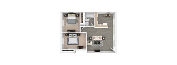 a floor plan of a2 bedroom, 1 bathroom apartment  at Olympus Park Apartments, California