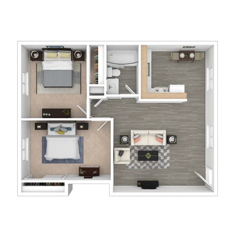 a floor plan of a2 bedroom, 1 bathroom apartment  at Olympus Park Apartments, California