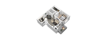 Renovated style 1x1 3D floor plan