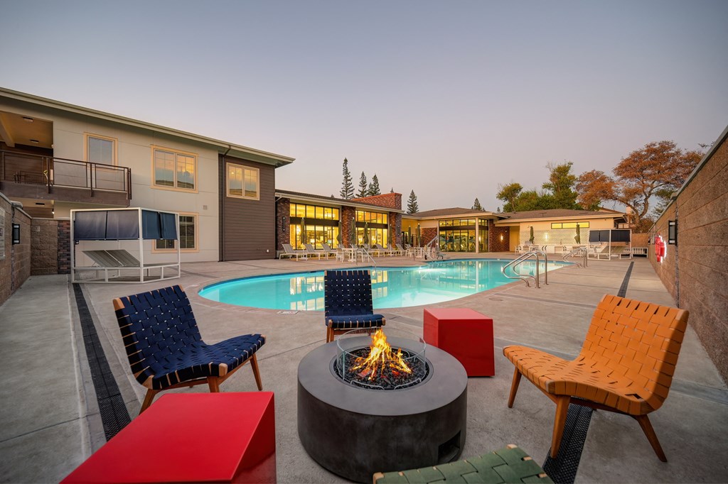 Poolside Fireplace at Sierra Gateway Apartments, Rocklin, California