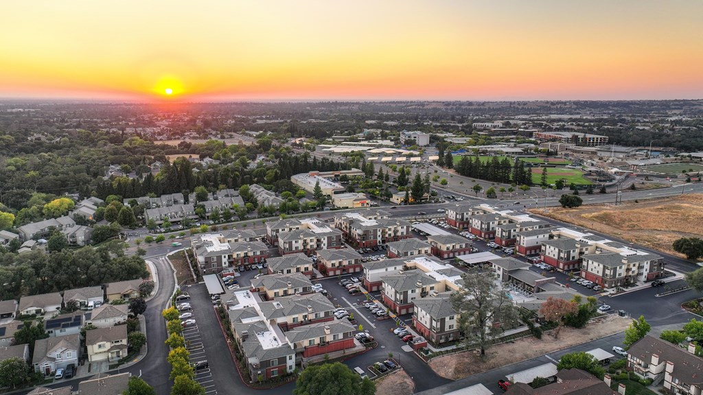 Drone Dusk View at Sierra Gateway Apartments, Rocklin