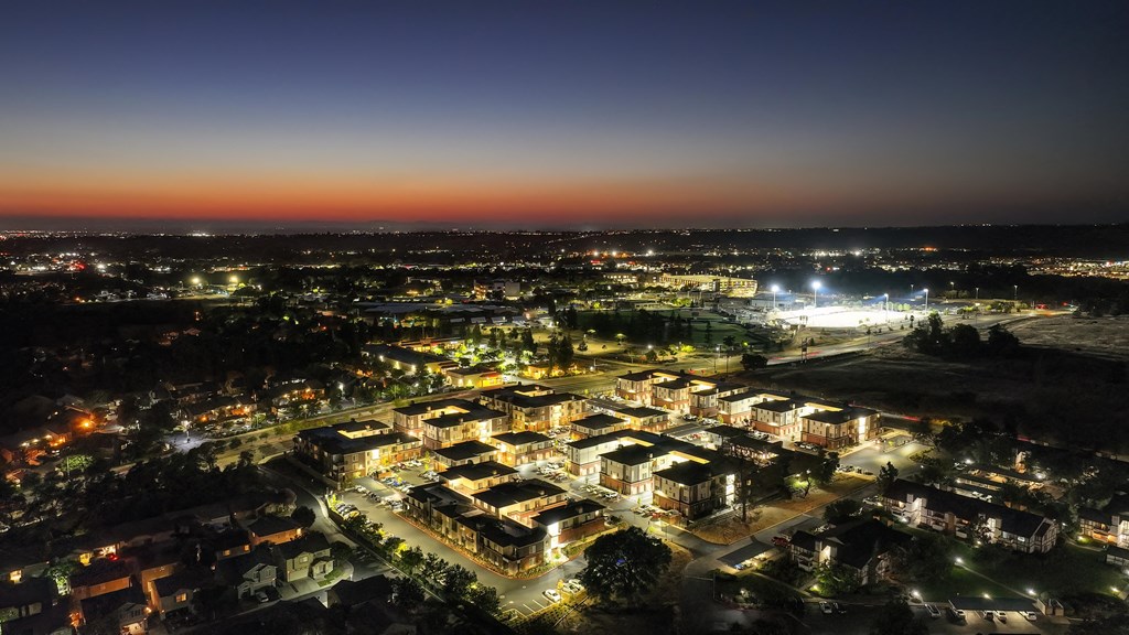 Aerial View In Night at Sierra Gateway Apartments, California