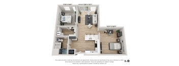 A 3D floor plan of an apartment with dimensions and a disclaimer at the bottom.