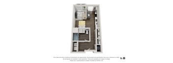 A 10'9"x16'0" floor plan of an apartment with a kitchen, living room, and two bedrooms.