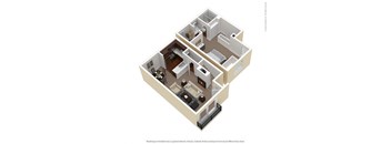 a 3d floor plan of a 700 square foot apartment at The Woods at Toluca Lake