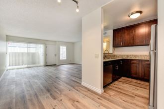 Vacant apartment home located on the first floor with hardwood inspired flooring through out. Kitchen is off to the side with draker cabinets, granite counters, and all major kitchen appliances. - Photo Gallery