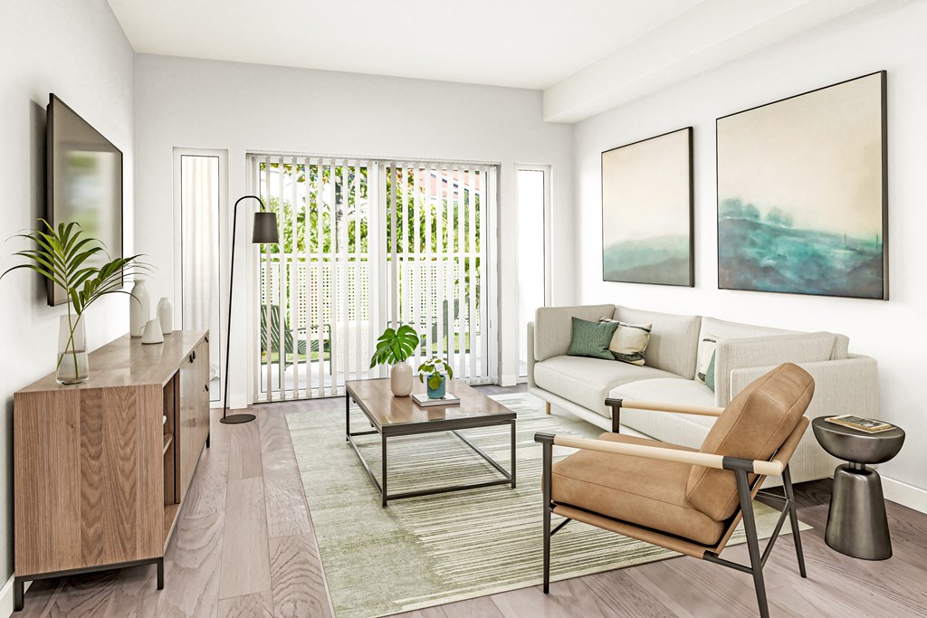 a living room with a couch and a coffee table at Canyon Terrace Apartments, California, 95630