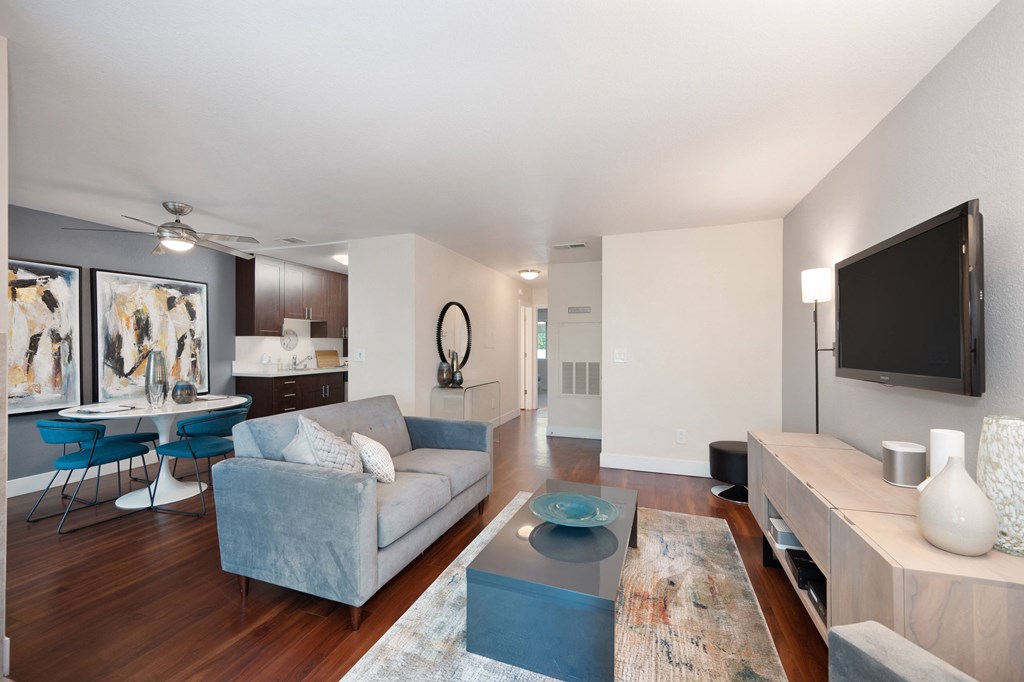 a living room with a couch and a tv  at Folsom Ranch, Folsom