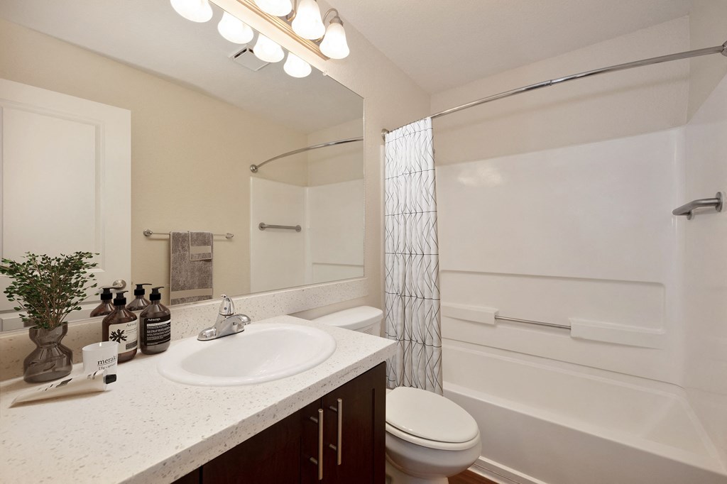 a bathroom with a sink and a toilet and a shower at Folsom Ranch, California, 95630