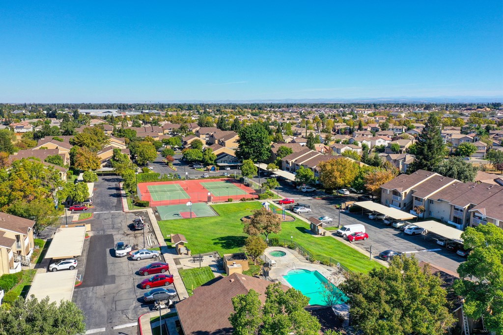 Hastings Park Aerial shot from the sky above the apartment community 