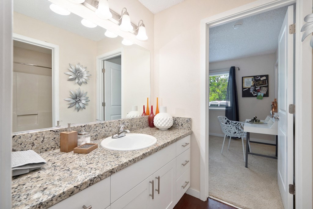 Designer Granite Countertops In All Bathrooms at Hidden Oaks Apartments, California, 95621