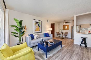 Living Room With Kitchen at Canyon Terrace Apartments, California