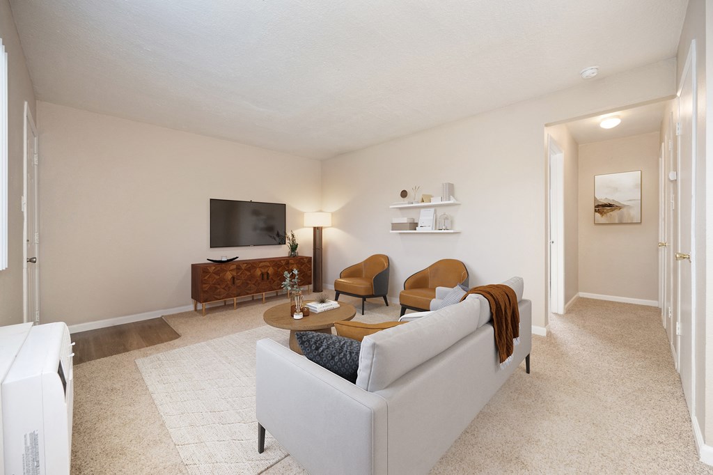 Living Room With TV at Olympus Park Apartments, Roseville, CA, 95661