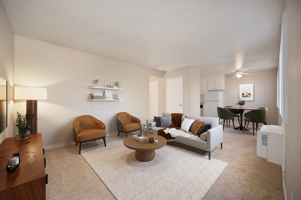 Carpeted Living Room at Olympus Park Apartments, Roseville, CA