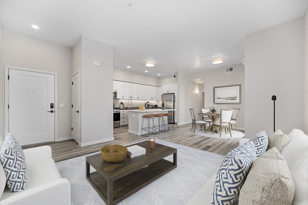 a living room with a couch and a coffee table at Sierra Gateway Apartments, Rocklin, CA, 95677