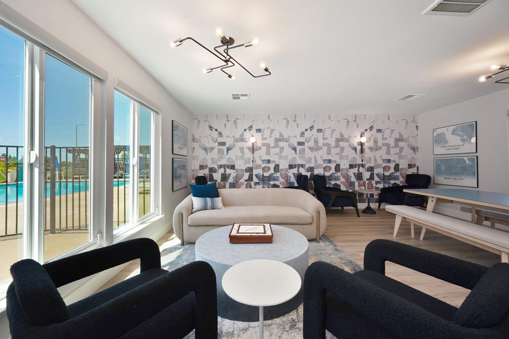 Community resident lounge area at Silverstone Apartments, Davis, CA