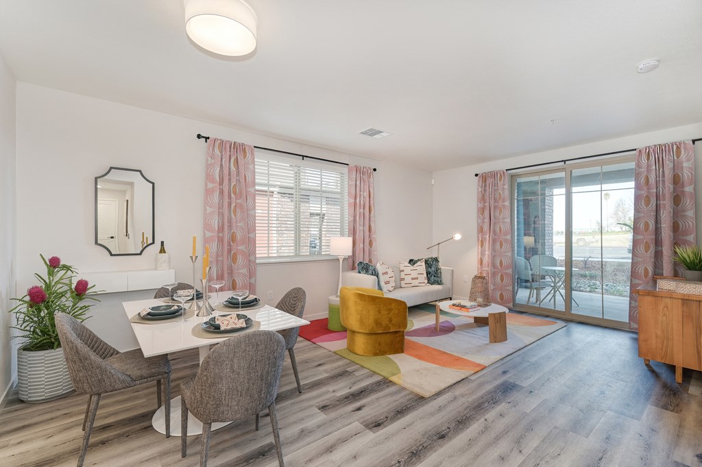 Dining and living room at Sierra Gateway Apartments, California