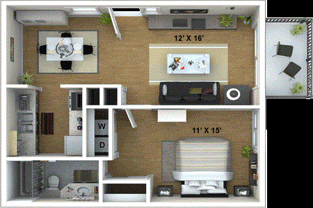 1 Bedroom, 1 Bathroom Floor Plan at Fountains of Fair Oaks, Fair Oaks, CA