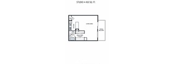 A floor plan of a 450 square foot studio apartment.