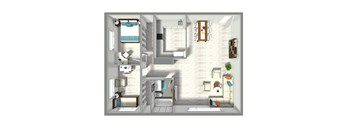 a 3d floor plan of a small apartment
