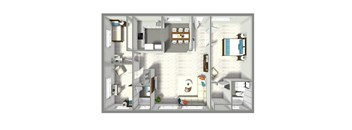 3d floor plan of a 1 bedroom apartment