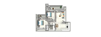 A 3D rendered image of a modern bathroom.
