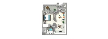 a stylized floor plan of a 1 bedroom apartment