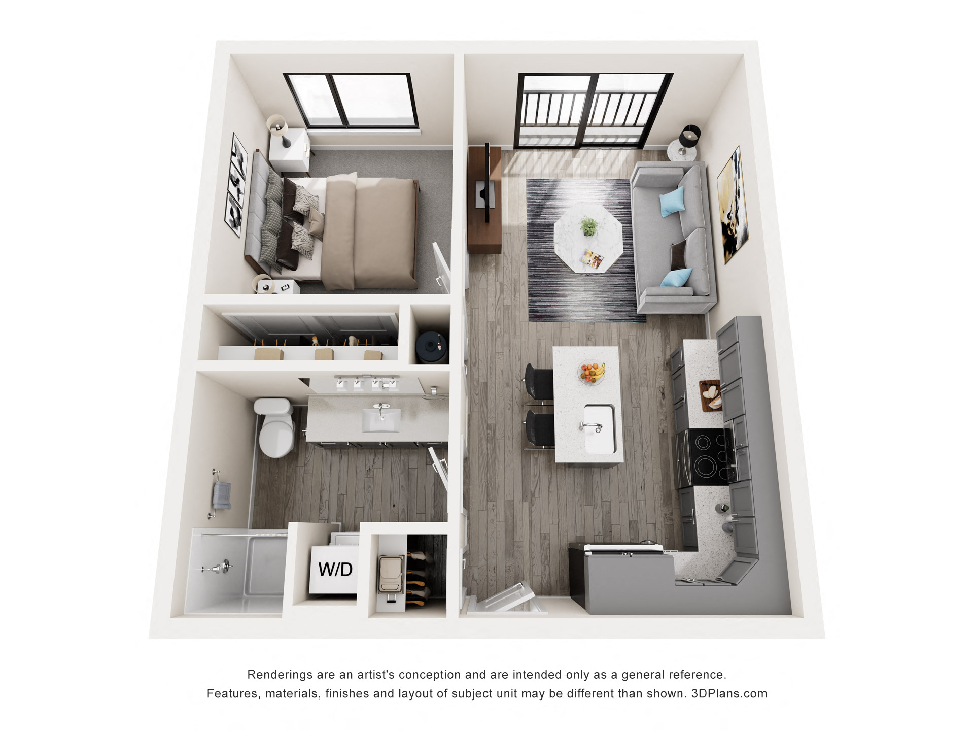 a 2 bedroom floor plan with a bathroom and a bedroom