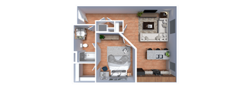 a floor plan of a house with a bedroom and a living room