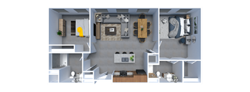 a 3d floor plan of a house with a bedroom and a living room