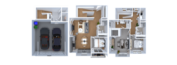 A diagram shows three different floor plans of an apartment.