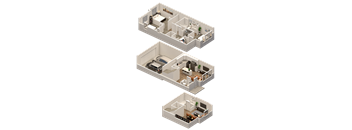 a series of 3d floor plans of a house