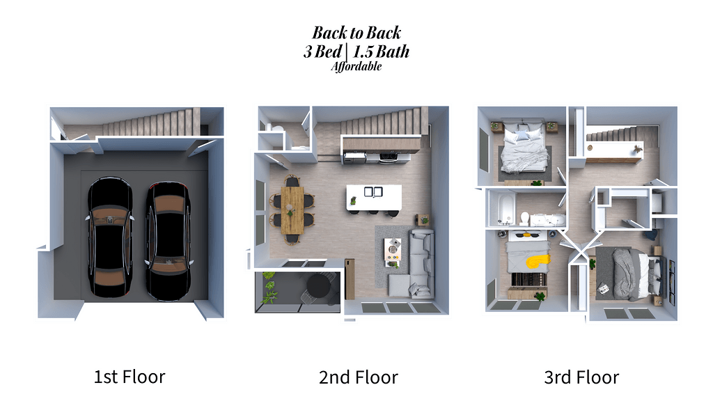 a 3d floor plan of a house with a bedroom and a living room
