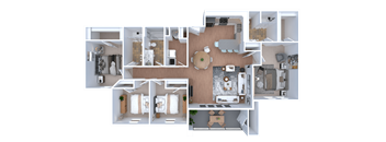 A 3D floor plan of a house showing the layout of the rooms.