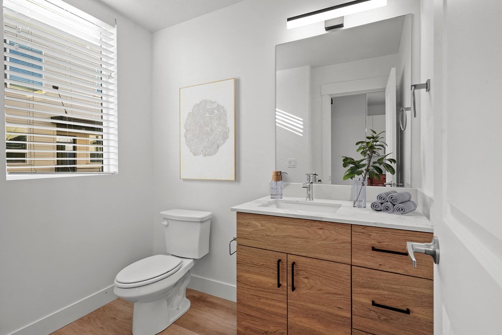 a bathroom with a toilet sink and a mirror