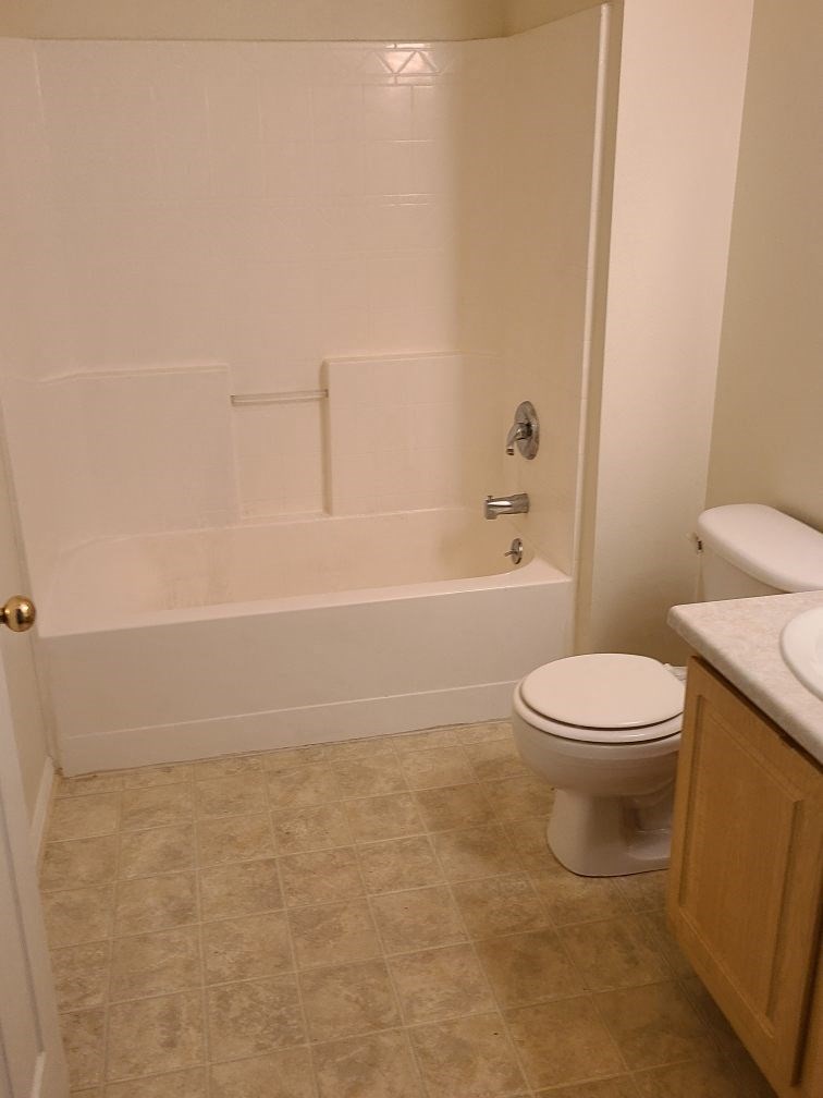 a bathroom with a toilet and a bath tub