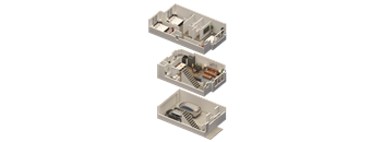 a series of 3d floor plans of a house