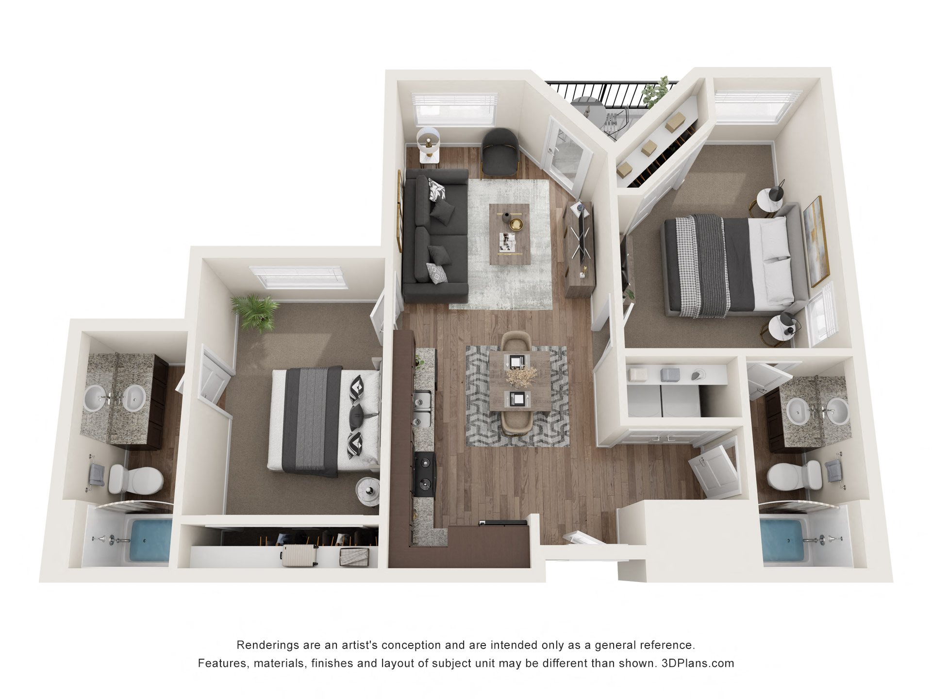 Two Bedroom and  Bath floor plan