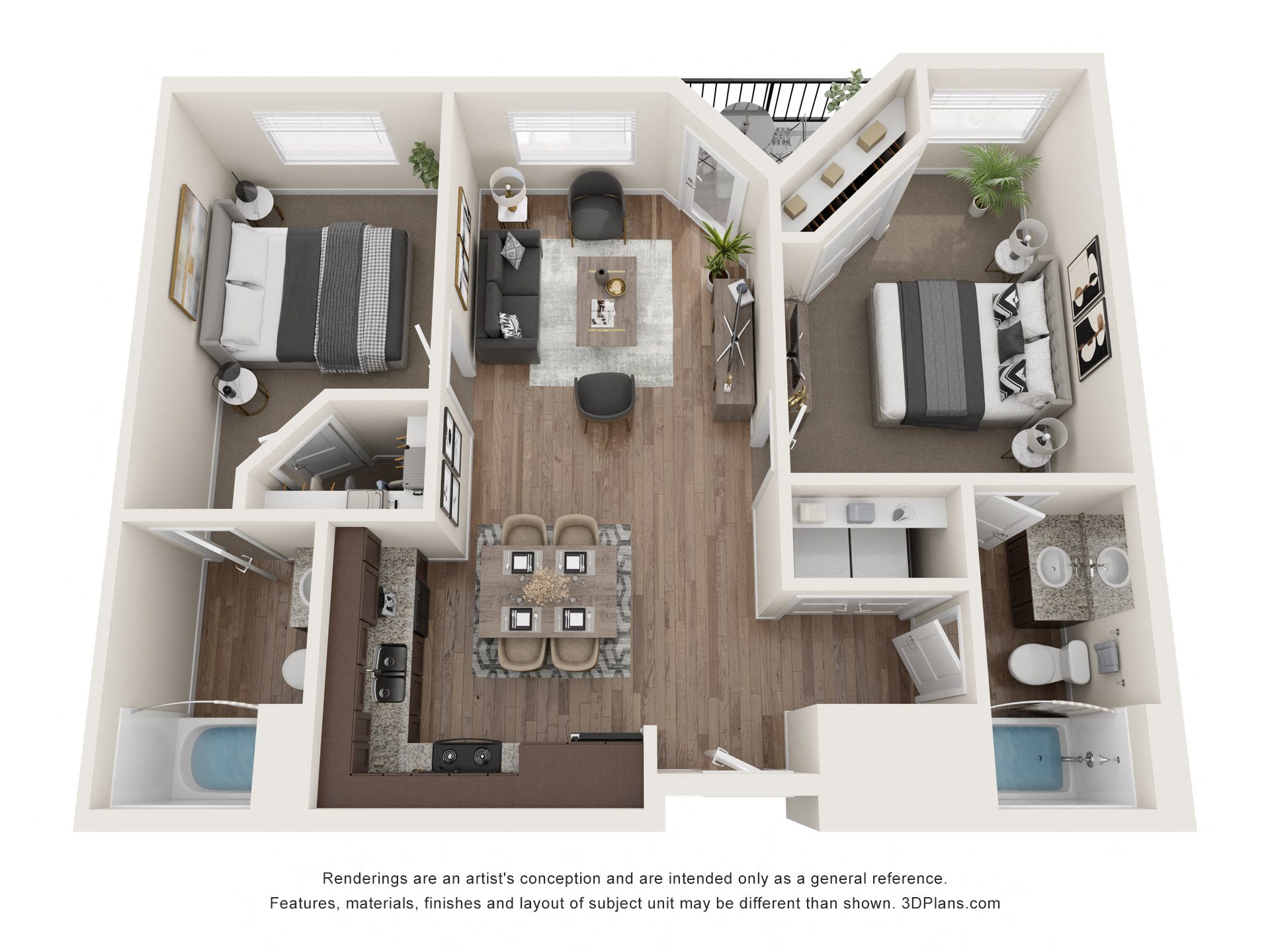 2 bedroom 2 bathroom floor plan