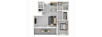 A floor plan of a house with a kitchen, living room, and bathroom.