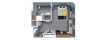 a floor plan of a house with a bedroom and a living room